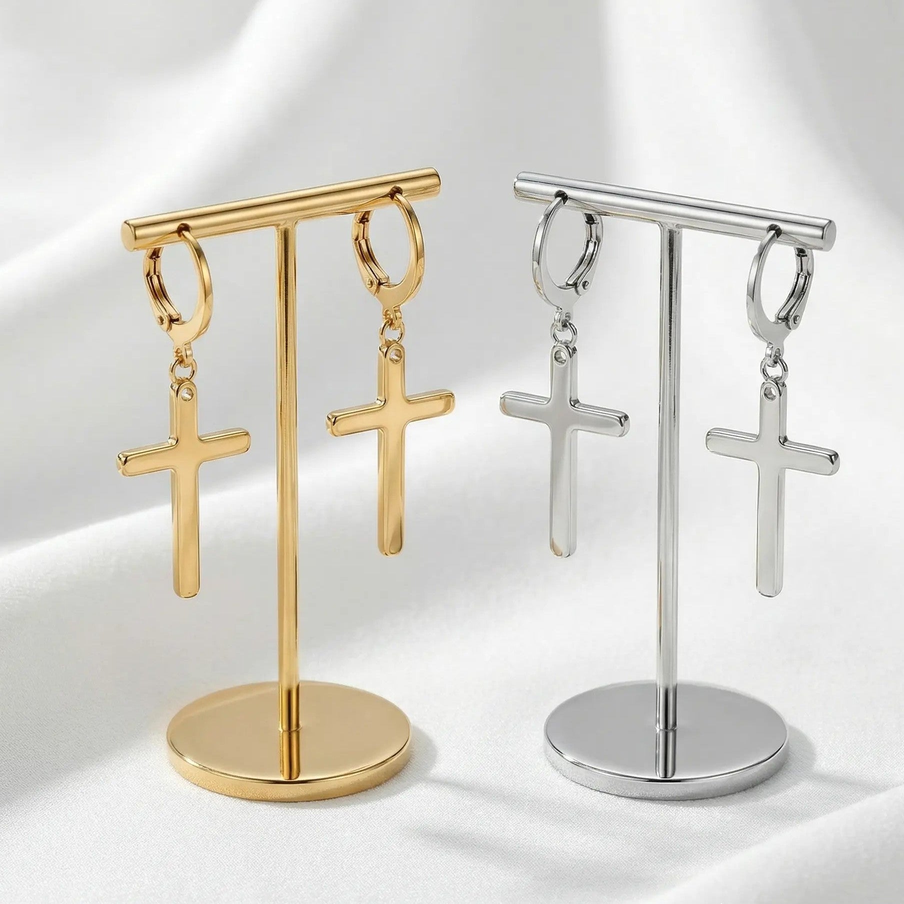 The Cross Huggie Drop Earrings