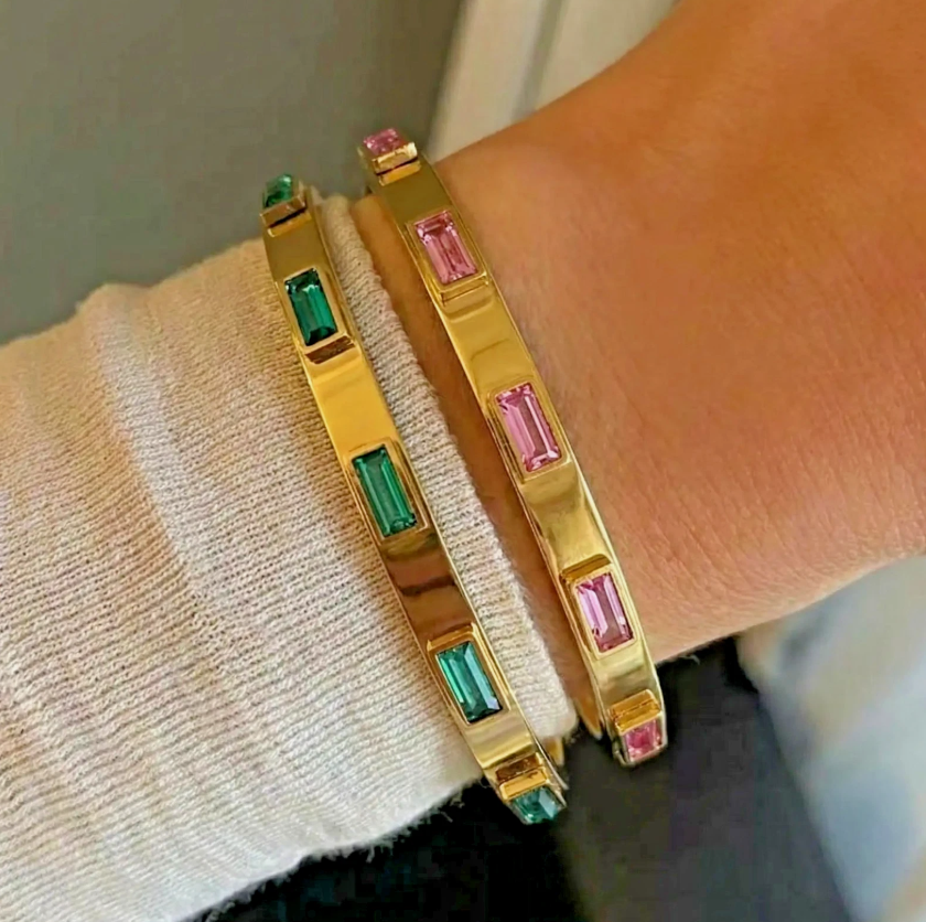 The Gold Pink Or Green Bangle Bracelet
