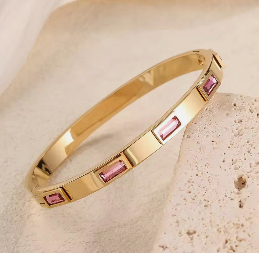 The Gold Pink Or Green Bangle Bracelet