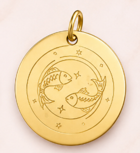Custom engraved pendant in gold, 15mm round