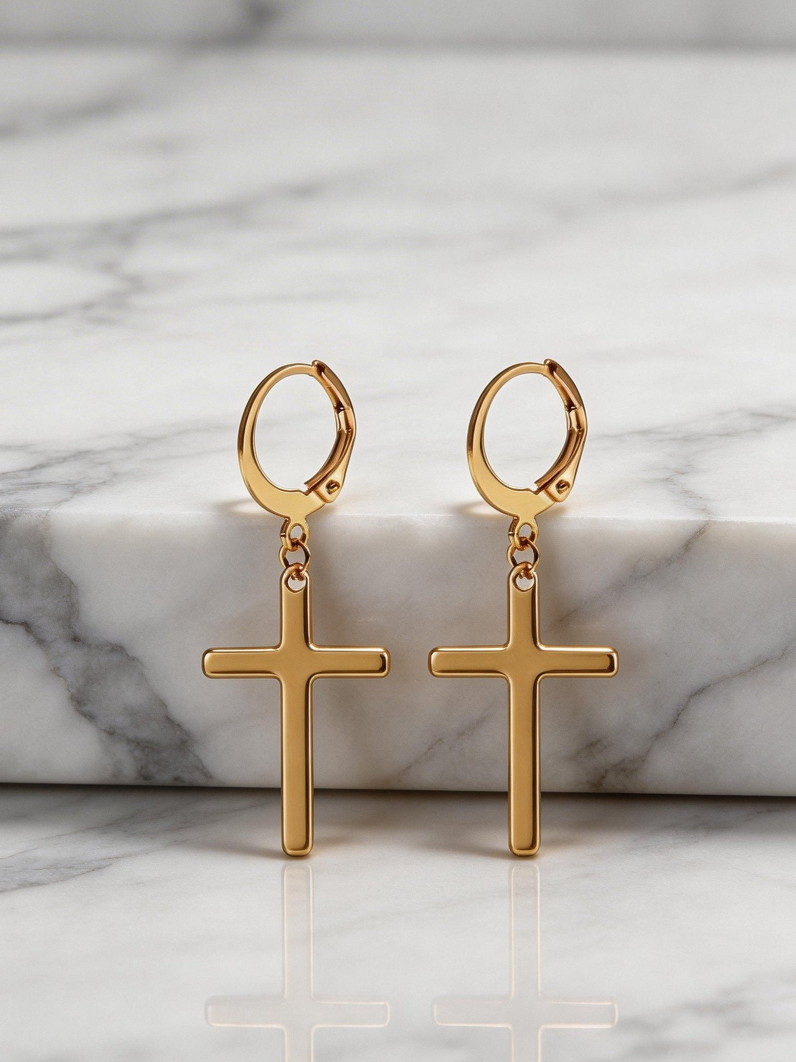 The Cross Huggie Drop Earrings