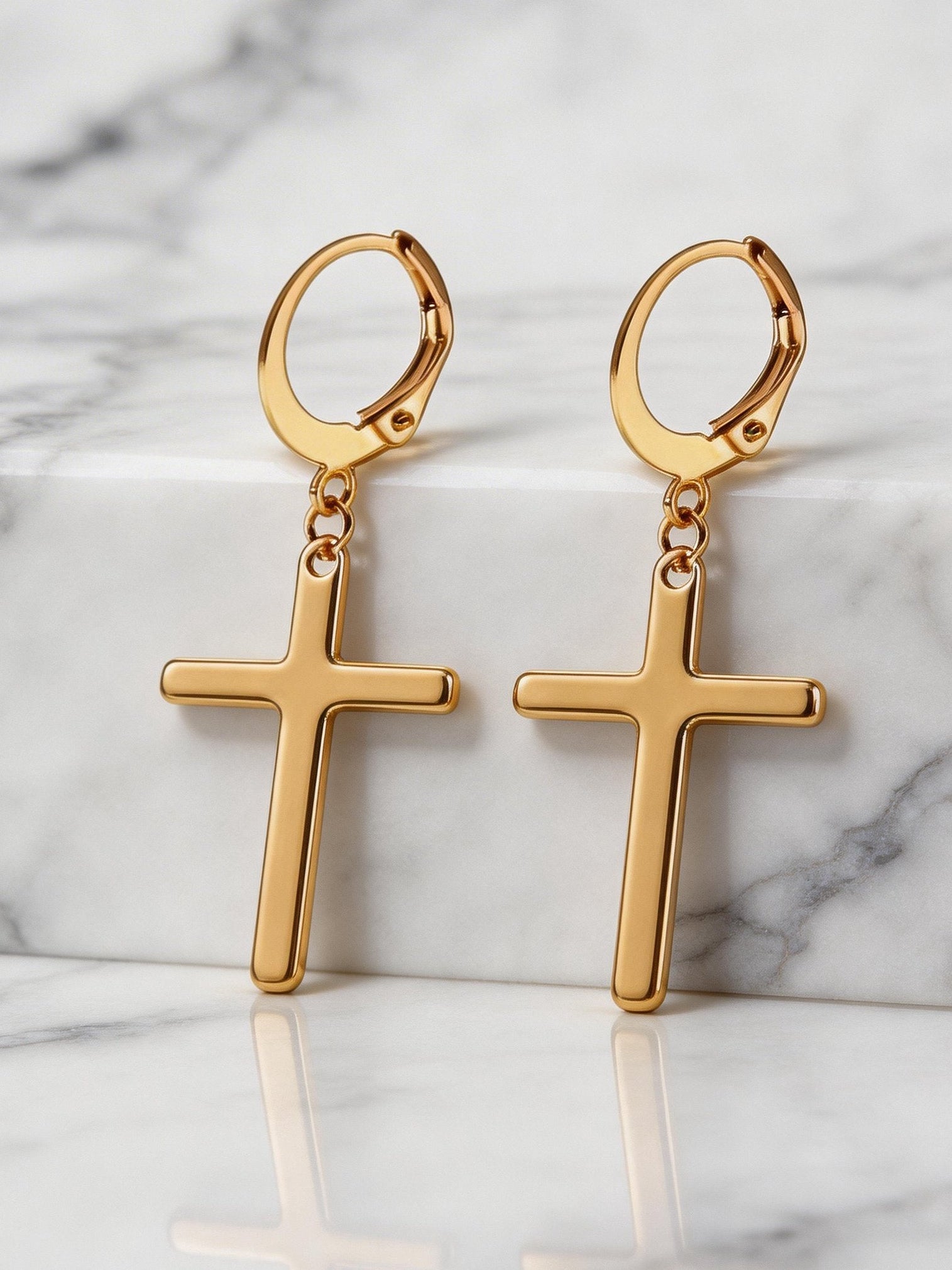 The Cross Huggie Drop Earrings