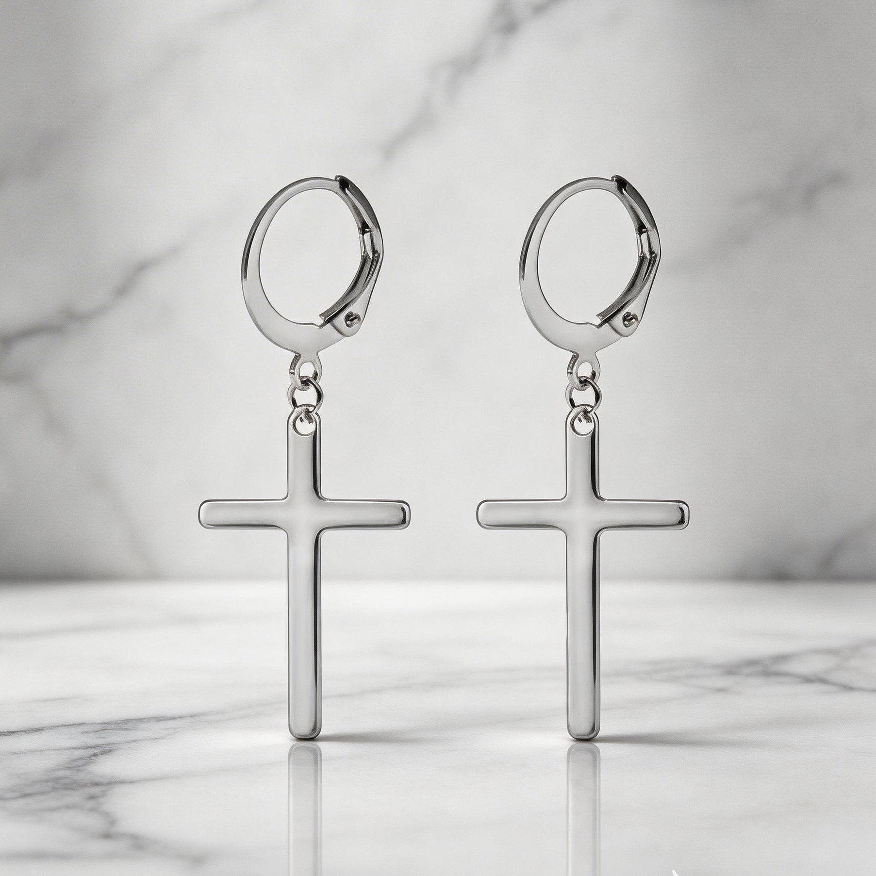 The Cross Huggie Drop Earrings